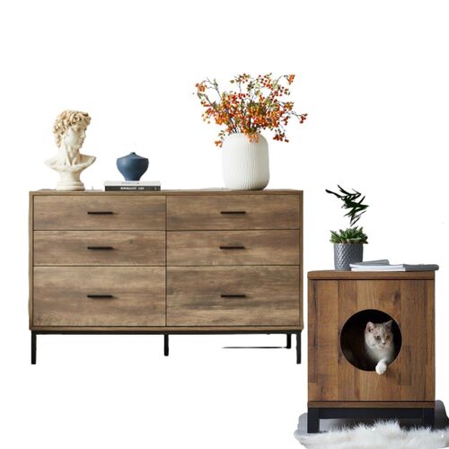 Bronx Chest of 6 Drawers + Pet Side Table