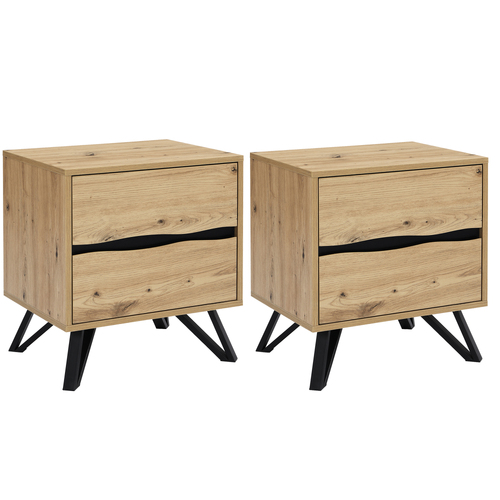 Grayson 2 Set of Bedside Table With 2 Drawers Nightstand W/Black Metal Leg Bedroom Furniture Bedroom Drawers Night Table