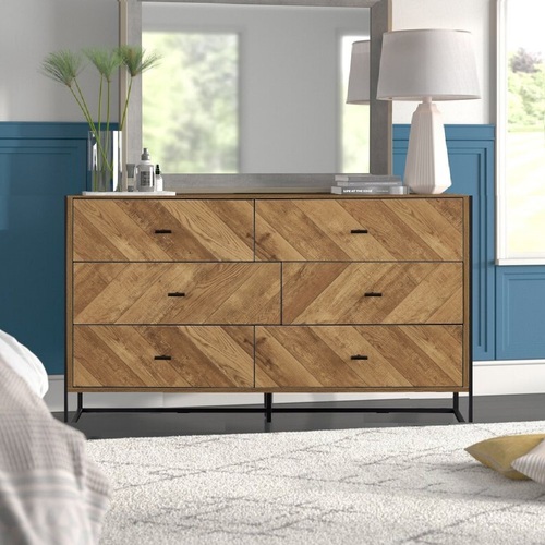Anderson Chest of 6 Drawers Dressers Tallboys Bedroom Storage Cabinet Full Oak Chevron Design Effect Finish 