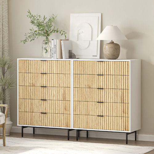 Chelsea 10 Drawer Chest of Drawers Set of 2 Tallboy Dressers Bedroom Storage Cabinet