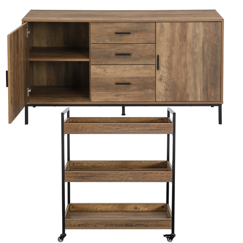 Cosmoliving Bronx Buffet Sideboard Cabinet and Kitchen Trolley Bundle