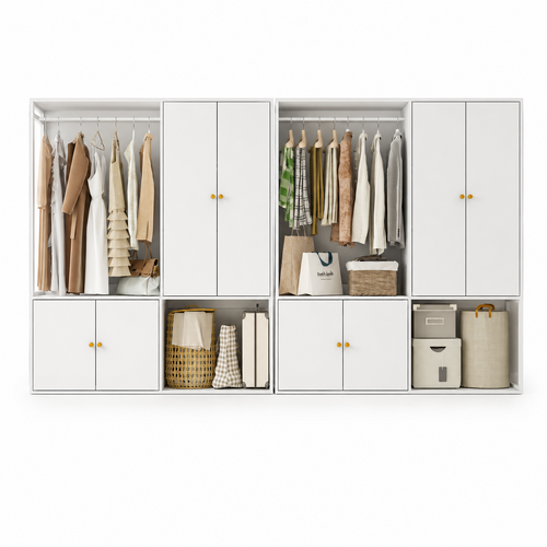 White 2-Piece White Modular Wardrobe Set with Hanging Rails